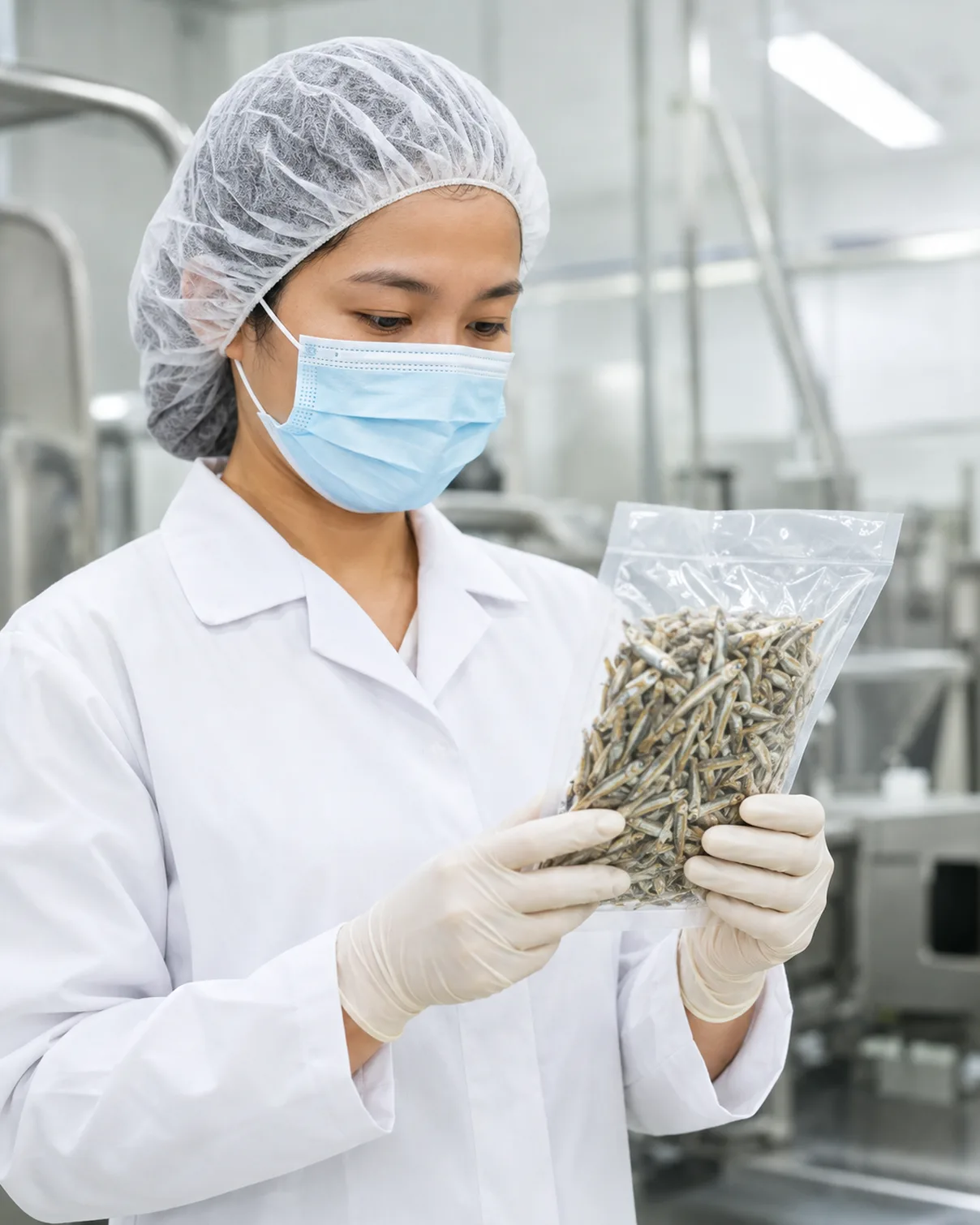 Quality-control staff inspecting packed product on the production floor