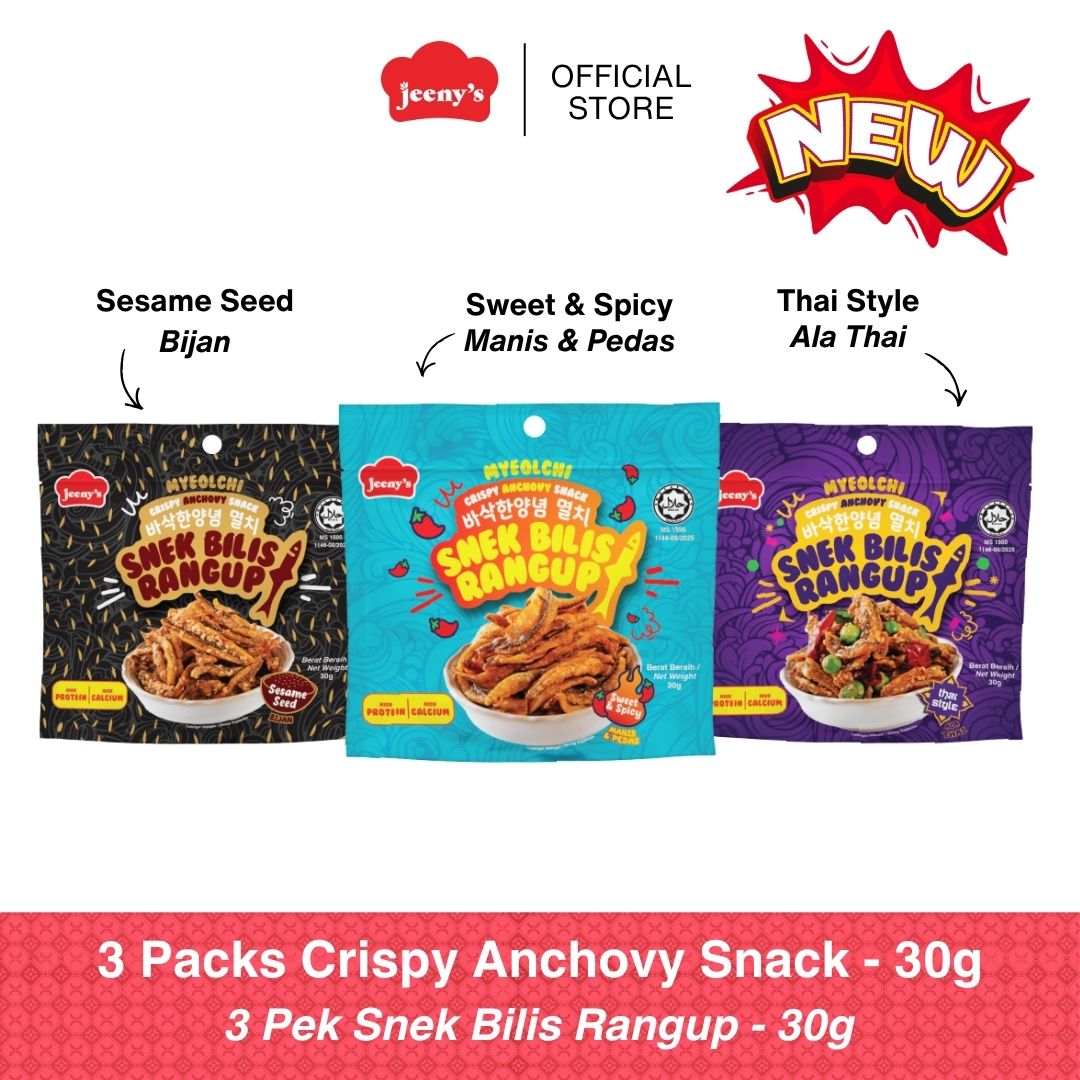 Crispy Anchovy Snacks Sesame Seed/Sweet & Spicy/Thai Style Snack Snek Ikan Bilis Goreng Sedap Halal Jeeny's_30g